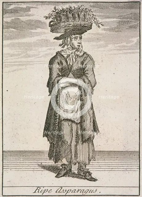 'Ripe Assparagus', Cries of London, (c1688?). Artist: Anon