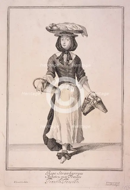 'Ripe Strawberryes', Cries of London, (1688?). Artist: Anon