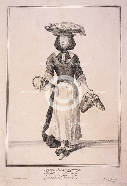 'Ripe Strawberryes', Cries of London, (1688?). Artist: Anon