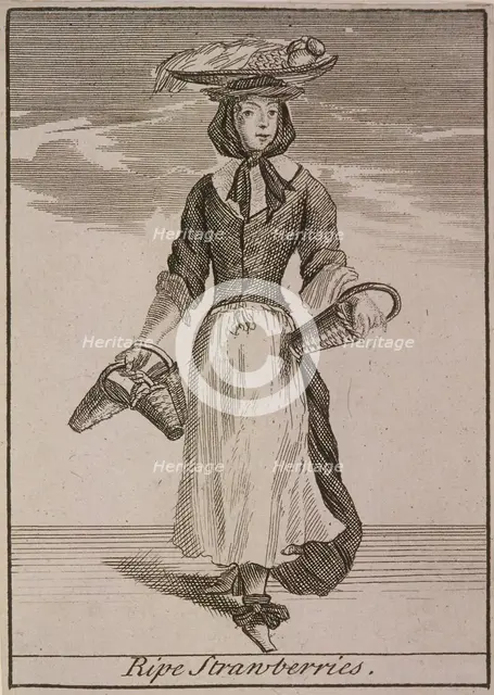 'Ripe Strawberries', Cries of London, (c1688?). Artist: Anon