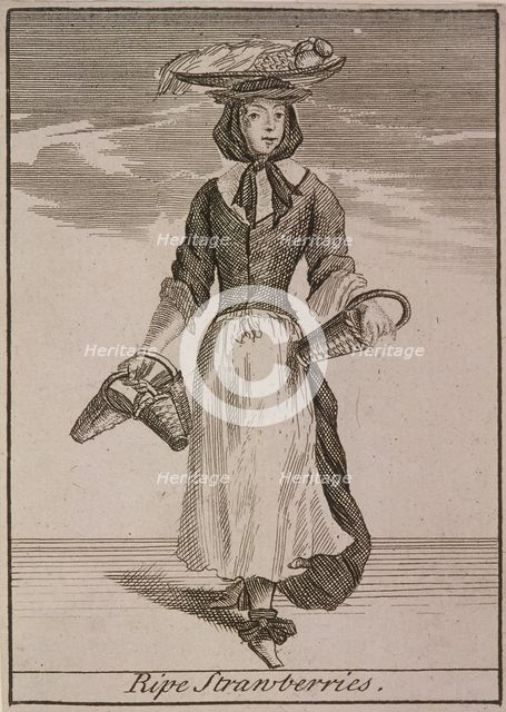 'Ripe Strawberries', Cries of London, (c1688?). Artist: Anon