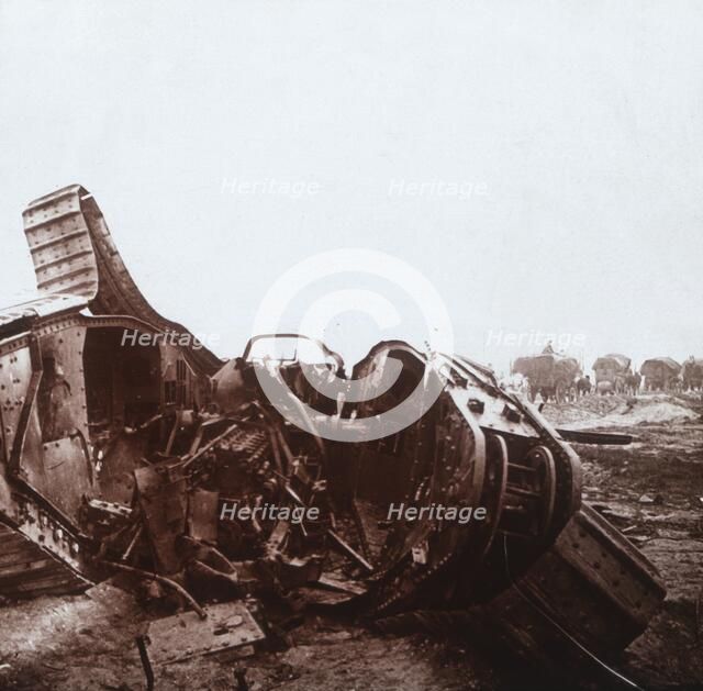 Ripped open tank, Champagne, northern France, c1914-c1918. Artist: Unknown.