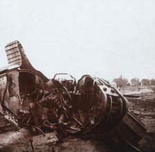 Ripped open tank, Champagne, northern France, c1914-c1918