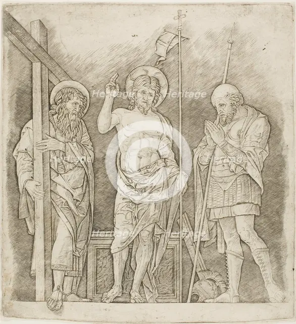 Risen Christ Between Saints Andrew and Longinus, c.1472. Creator: School of Andrea Mantegna.