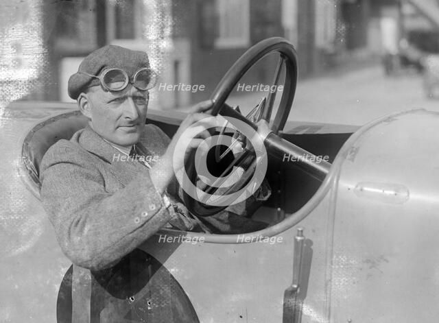 RJ Sully behind the wheel of a HE 14/40, Brooklands. Artist: Bill Brunell.