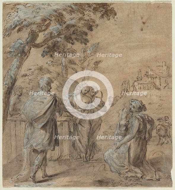 Ruth and Boaz (recto) The Fall of Simon Magus (verso), 1600s. Creator: Unknown.