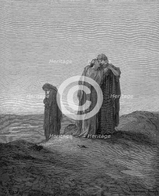 Ruth embracing her mother-in-law Naomi and promising to stay with her now they are bereaved, 1866. Artist: Gustave Doré