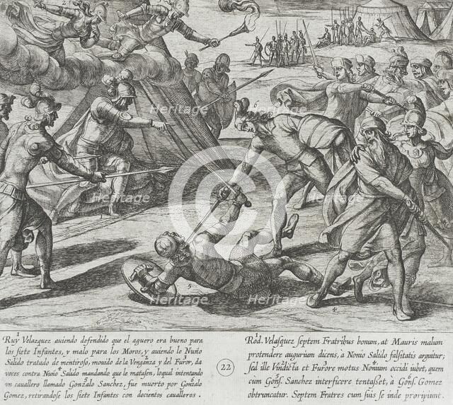 Ruy Velazquez Orders the Death of Nuño Salido, Gonzalez Gomez Comes to His Aid and Kills..., 1612. Creator: Antonio Tempesta.