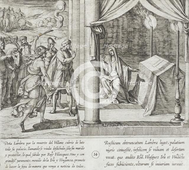 Ruy Velazquez Promises Doña Lambra that He Will Avenge the Death of the Villager, 1612. Creator: Antonio Tempesta.