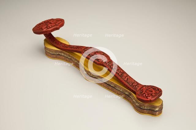 Ruyi scepter with fabric base, 1700s. Creator: Unknown.