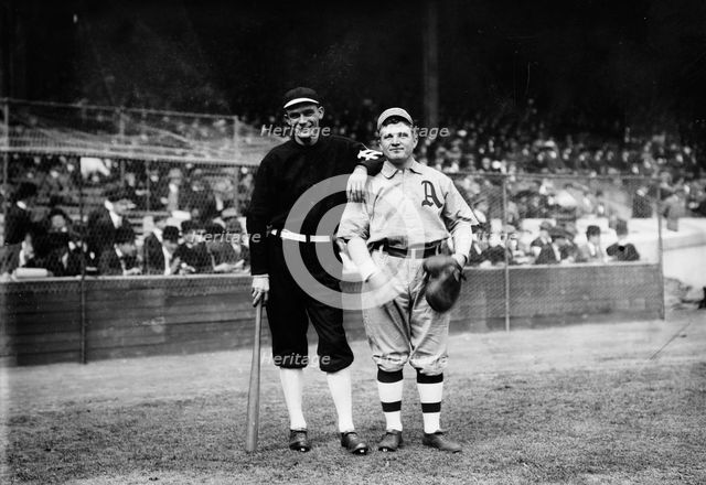 Rube Marquard, New York, NL & Paddy Livingston, Philadelphia, AL at World Series (baseball), 1911. Creator: Bain News Service.