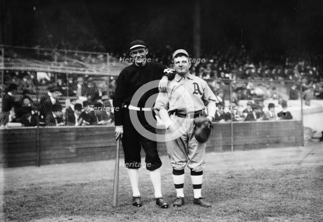Rube Marquard, New York, NL & Paddy Livingston, Philadelphia, AL at World Series (baseball), 1911. Creator: Bain News Service.