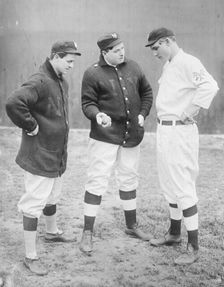 Rube Marquard standing at right, Libe Washburn in center & Mike..., New York, NL (baseball), 1911 Creator: Bain News Service