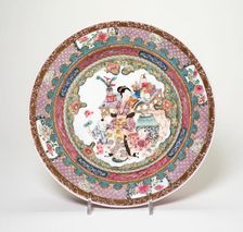 Ruby-Back Famille-Rose Dish, Qing dynasty (1644-1911), Yongzheng period (1723-1735). Creator: Unknown