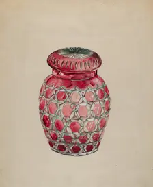 Ruby Case Glass Rose Jar, c. 1936. Creator: Edward D. Williams