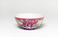 Ruby Red-Ground Famille-Rose Floral Bowl, Qing dynasty (1644-1911), Jiaqing period (1796-1821). Creator: Unknown