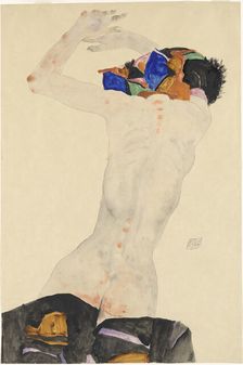 Rückenakt mit buntem Tuch (Nude from the back with a colored cloth), 1911. Creator: Schiele, Egon (1890-1918)