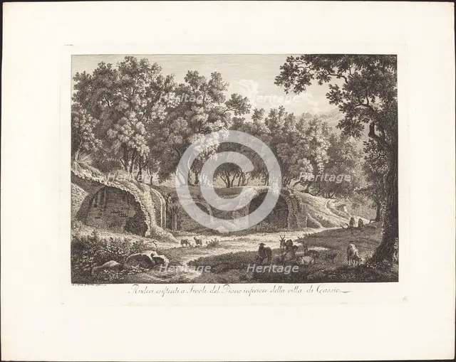 Ruderi essistenti a Tivoli del Piano inferiore della villa di Cassio, 1798. Creator: Albert Christoph Dies.