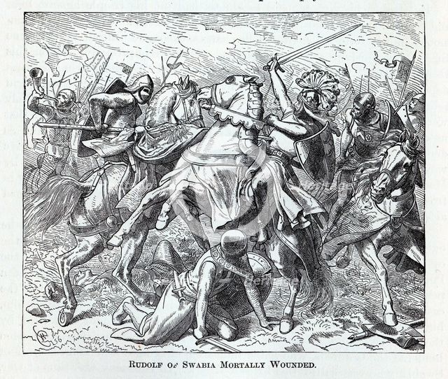 Rudolf of Swabia Mortally Wounded, 1882. Artist: Anonymous  