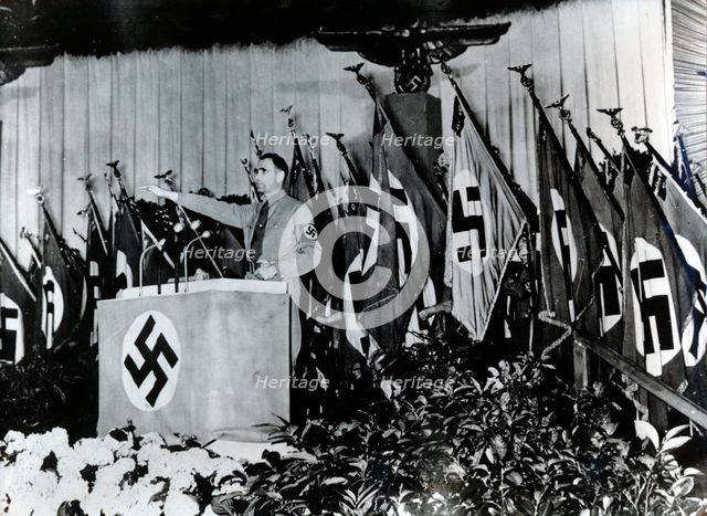 Rudolf Hess, Nazi deputy leader, speaking at the Sportpalast, Berlin, 1939. Artist: Unknown