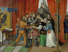 Rudolf I of Habsburg (1273-1291) married his son Rudolf II to Agnes of Bohemia..., Mid of 19th cen.. Creator: Anonymous ()