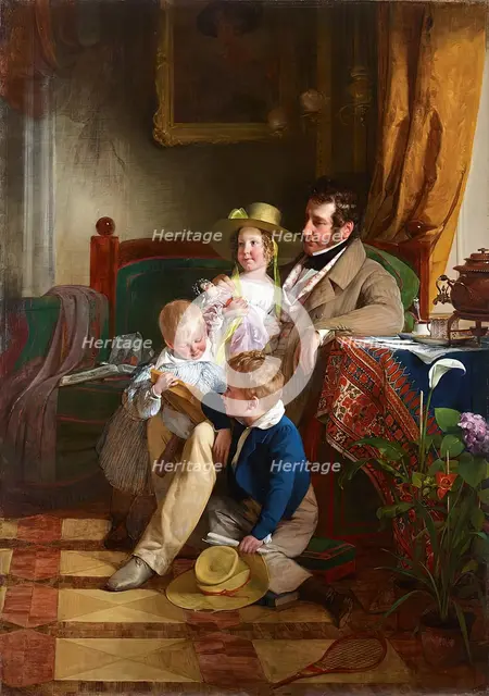Rudolf von Arthaber and his children Rudolf, Emilie and Gustav, 1837. Creator: Friedrich von Amerling.