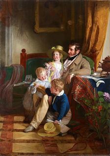 Rudolf von Arthaber and his children Rudolf, Emilie and Gustav, 1837. Creator: Friedrich von Amerling