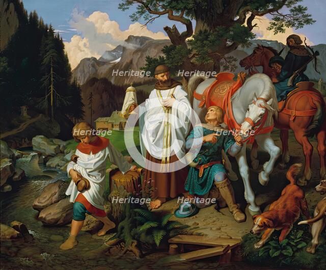 Rudolf von Habsburg and the priest, 1870. Creator: Joseph von Fuhrich.