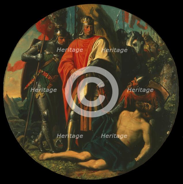 Rudolph I on batllefield after the victory over Ottokar, 1278, ca 1868. Creator: Blaas, Karl von (1815-1894).