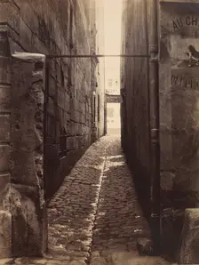 Rue du Chat-qui-Pêche (from the Rue de la Huchette), ca. 1868. Creator: Charles Marville