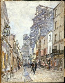 Rue du Chevalier-de-la-Barre, with Sacre-Coeur under construction, 1899. Creator: Unknown