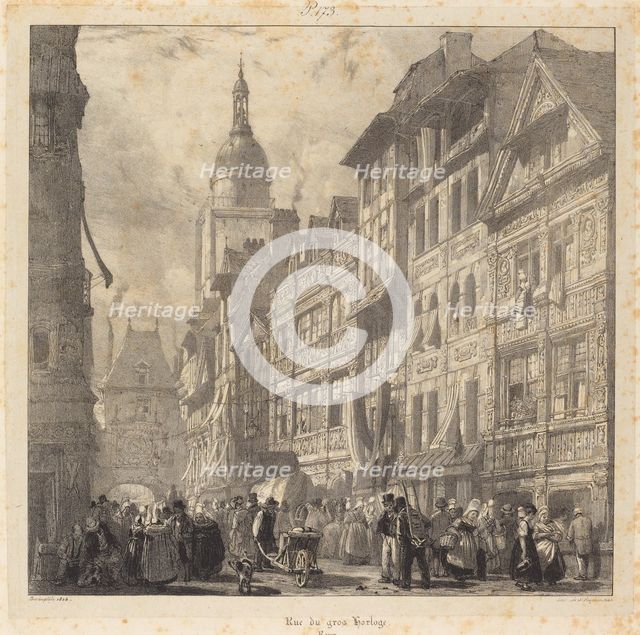 Rue du gros-horloge, Rouen, 1824. Creator: Richard Parkes Bonington.