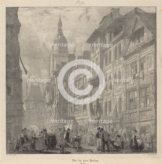 Rue du gros-horloge, Rouen, 1824. Creator: Richard Parkes Bonington.