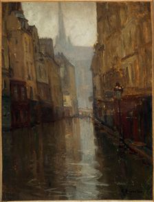 Rue du Haut-Pavé towards the Quai de Montebello (floods of 1910), 1910. Creator: Germain Eugene Bonneton