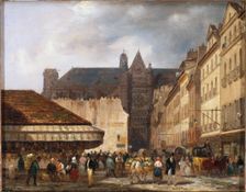 Rue des Prouvaires and Saint-Eustache church, c1828. Creator: Giuseppe Canella