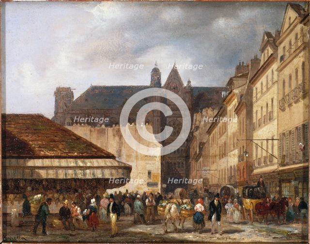 Rue des Prouvaires and Saint-Eustache church, c1828. Creator: Giuseppe Canella.