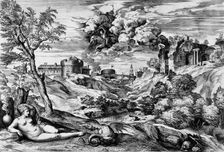 Ruggiero Rescuing Angelica, 1563. Creator: Cornelis Cort
