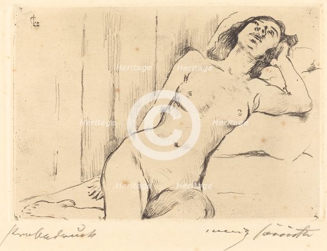 Ruhende Dreiviertel Akt (Reclining Female Nude), 1911. Creator: Lovis Corinth.