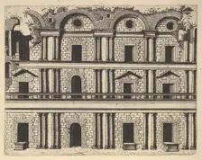 Ruin of a Palace Facade [Palatium M. Agrippa] from the series Ruinarum variarum fabricaru..., 1554. Creator: Lambert Suavius