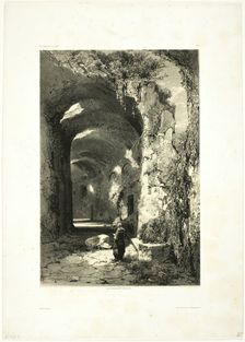 Ruin of an Amphitheatre at Pouzzoles (Kingdom of Naples), plate 9 from Oeuvres de A. Calame, 1851. Creator: Alexandre Calame
