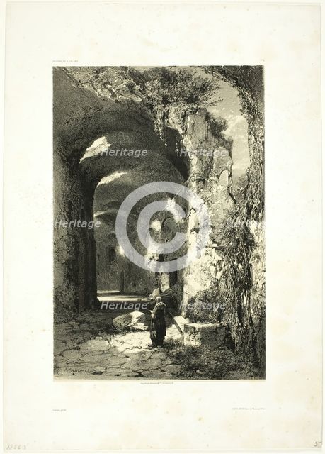 Ruin of an Amphitheatre at Pouzzoles (Kingdom of Naples), plate 9 from Oeuvres de A. Calame, 1851. Creator: Alexandre Calame.