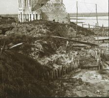 Ruined building and trenches along the coast, c1914-c1918
