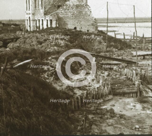 Ruined building and trenches along the coast, c1914-c1918. Artist: Unknown.