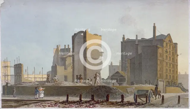 Ruined building, Commercial Road, Stepney, London, 1820. Artist: Robert Blemmell Schnebbelie