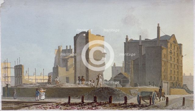 Ruined building, Commercial Road, Stepney, London, 1820. Artist: Robert Blemmell Schnebbelie