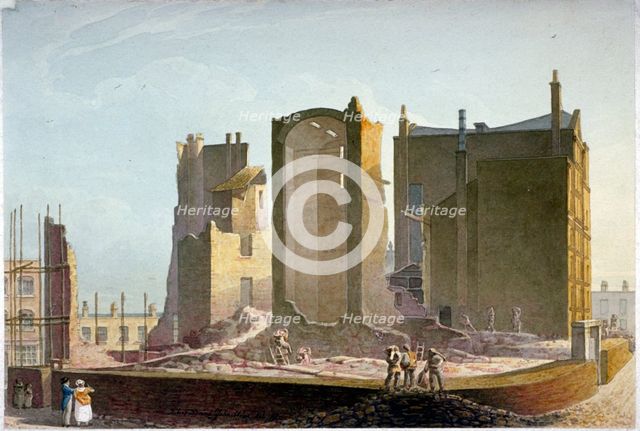 Ruined building, Commercial Road, Stepney, London, 1820. Artist: Robert Blemmell Schnebbelie