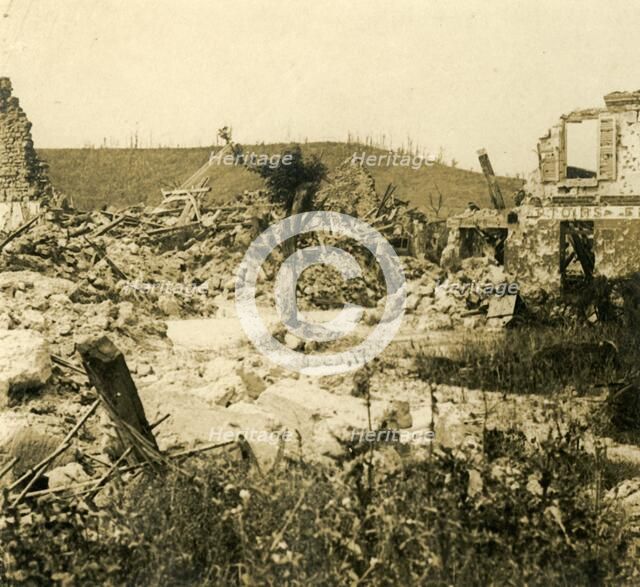 Ruined buildings, Chavignon, northern France, c1914-c1918. Artist: Unknown.