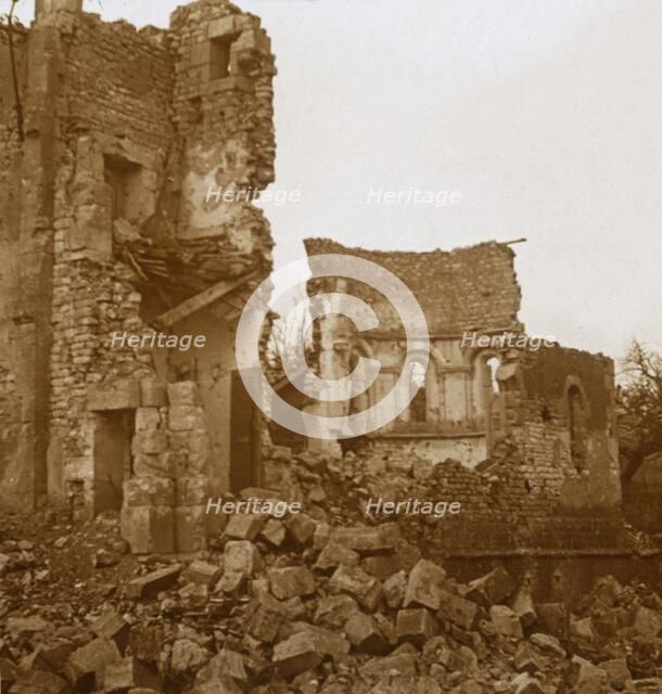 Ruined church, Trésauvaux, northern France, c1914-c1918. Artist: Unknown.