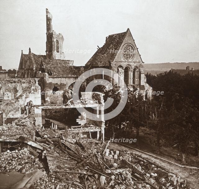 Ruined church, Vauxaillon, northern France, c1914-c1918. Artist: Unknown.