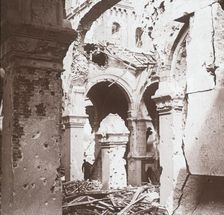 Ruined church, Albert, northern France, c1914-c1918